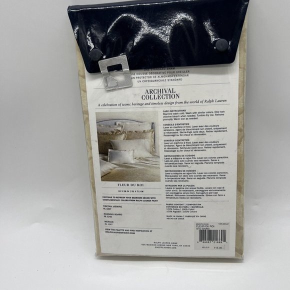Ralph Lauren Fleur Du Roi Standard Sham Pillow $115 Tan Gold Archival Collection - Picture 4 of 6